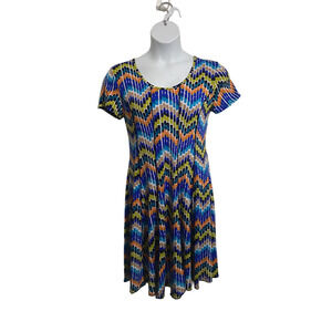 Women's size large A-line multi seam turquoise multi colored print dress